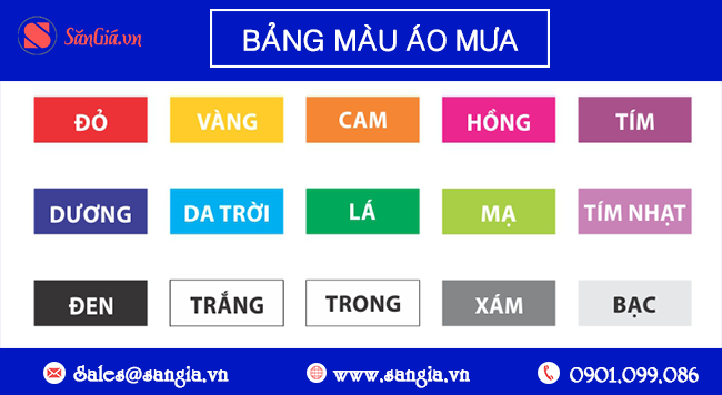 Bảng màu áo mưa Quảng cáo từ SanGia