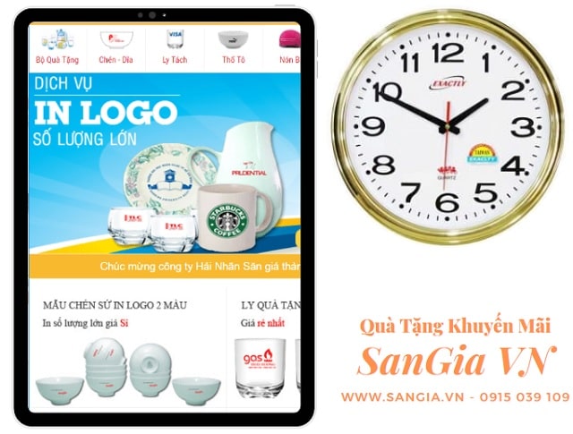 Bộ chén dĩa quà tặng quảng cáo tại trang chủ của SanGia VN