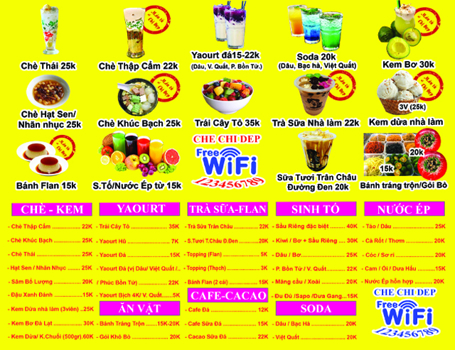 Menu quán Chè Chị Đẹp - Bình Thạnh