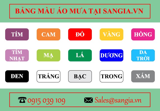 Bảng màu áo mưa quảng cáo